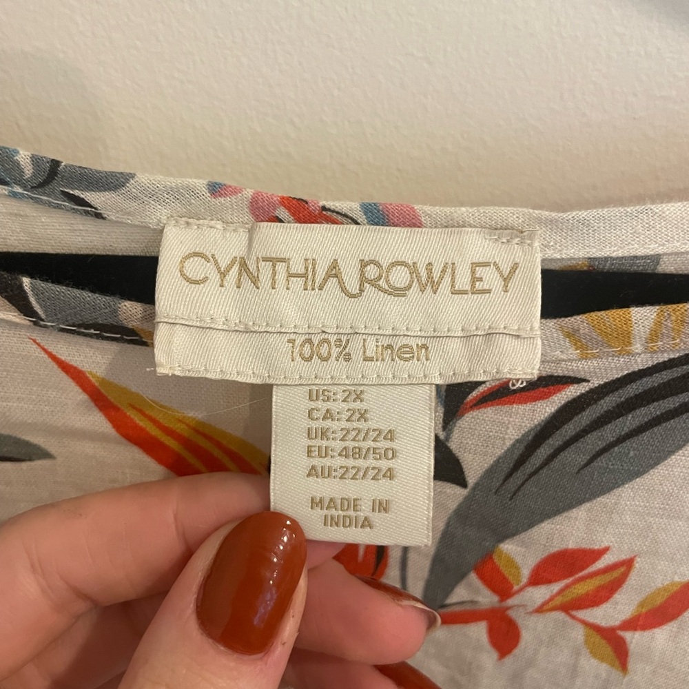 Cynthia Rowley 100% Linen Top Boxy with Tropical Pattern - Picture 2 of 6